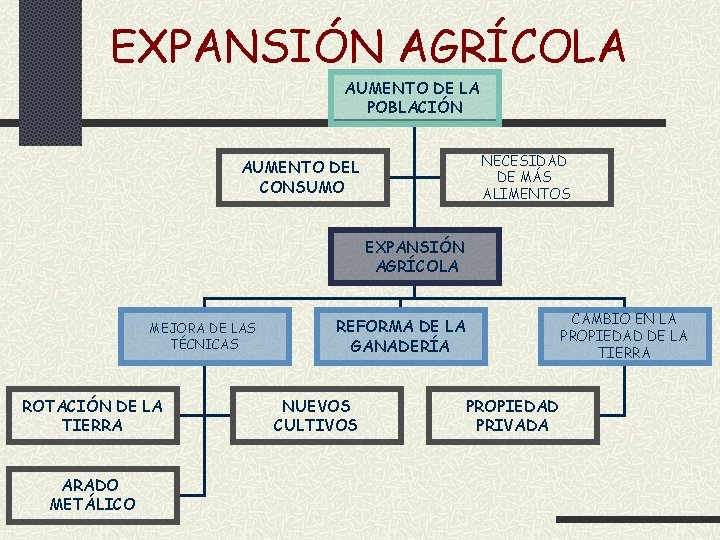 EXPANSIÓN AGRÍCOLA AUMENTO DE LA POBLACIÓN NECESIDAD DE MÁS ALIMENTOS AUMENTO DEL CONSUMO EXPANSIÓN