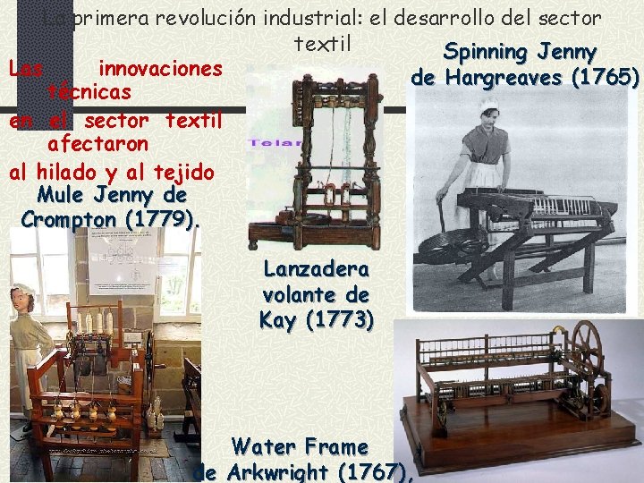 La primera revolución industrial: el desarrollo del sector textil Spinning Jenny Las innovaciones de