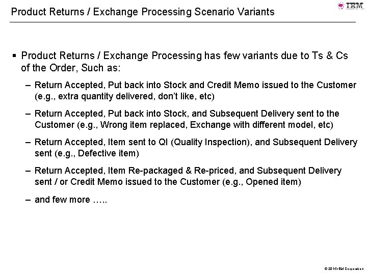 Product Returns / Exchange Processing Scenario Variants § Product Returns / Exchange Processing has