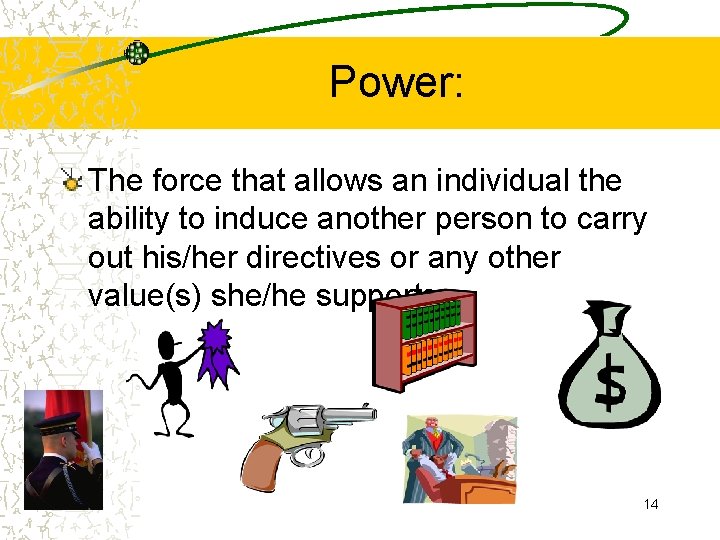 Power: The force that allows an individual the ability to induce another person to