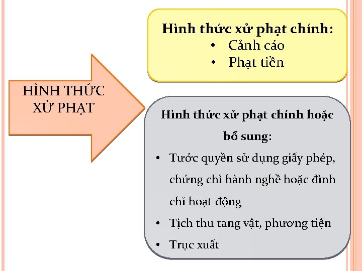 Hình thức xử phạt chính: • Cảnh cáo • Phạt tiền HÌNH THỨC XỬ