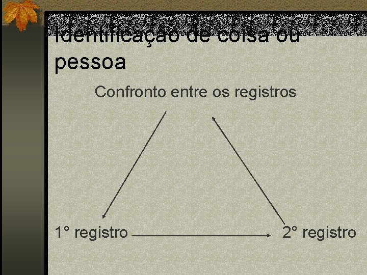 Identificação de coisa ou pessoa Confronto entre os registros 1° registro 2° registro 