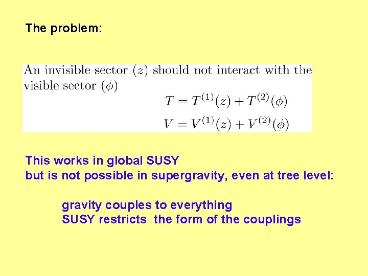 The problem: This works in global SUSY but is not possible in supergravity, even