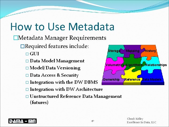 How to Use Metadata �Metadata Manager Requirements �Required features include: � GUI � Data