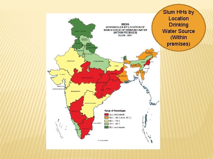 Slum HHs by Location Drinking Water Source (Within premises) 