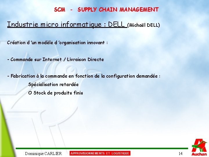 SCM - SUPPLY CHAIN MANAGEMENT Industrie micro informatique : DELL (Michaël DELL) Création d