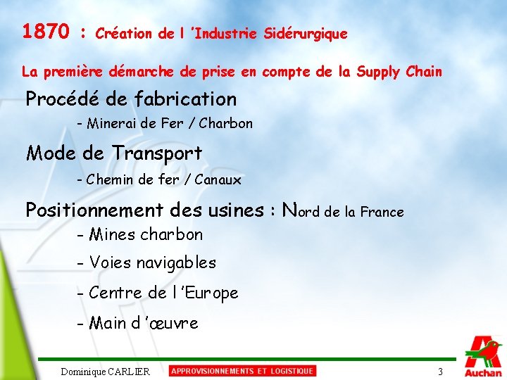 1870 : Création de l ’Industrie Sidérurgique La première démarche de prise en compte