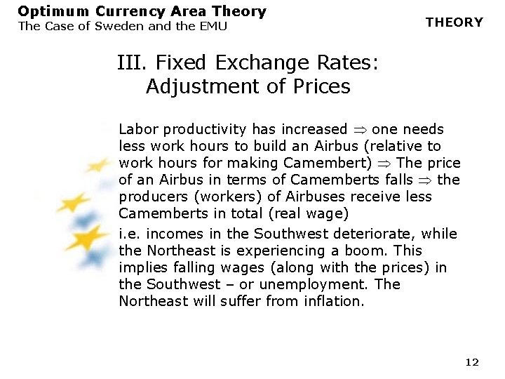 Optimum Currency Area Theory The Case of Sweden and the EMU THEORY III. Fixed Optimum Currency Area Theory The Case of Sweden and the EMU THEORY III. Fixed