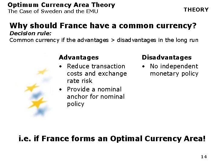 Optimum Currency Area Theory The Case of Sweden and the EMU THEORY Why should Optimum Currency Area Theory The Case of Sweden and the EMU THEORY Why should