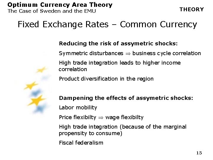 Optimum Currency Area Theory The Case of Sweden and the EMU THEORY Fixed Exchange Optimum Currency Area Theory The Case of Sweden and the EMU THEORY Fixed Exchange