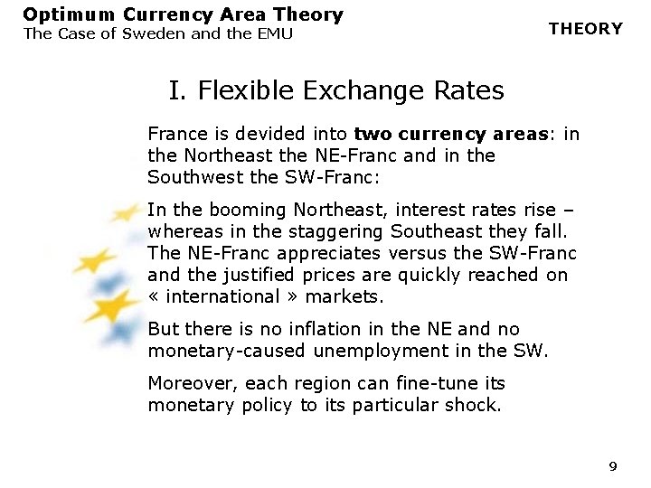 Optimum Currency Area Theory The Case of Sweden and the EMU THEORY I. Flexible Optimum Currency Area Theory The Case of Sweden and the EMU THEORY I. Flexible