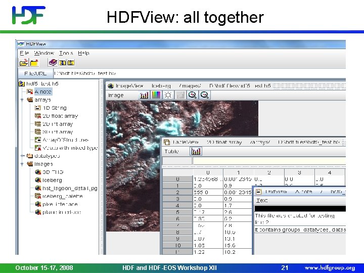 HDFView: all together October 15 -17, 2008 HDF and HDF-EOS Workshop XII 21 