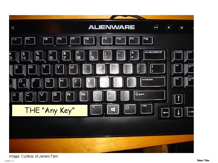 THE “Any Key” Image: Curtesy of James Tam slide 71 James Tam 