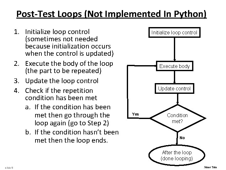 Post-Test Loops (Not Implemented In Python) 1. Initialize loop control (sometimes not needed because