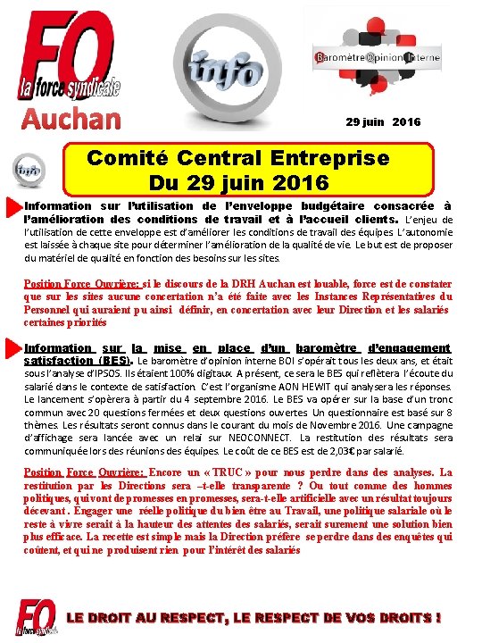 Auchan 29 juin 2016 Comité Central Entreprise Du 29 juin 2016 Information sur l’utilisation