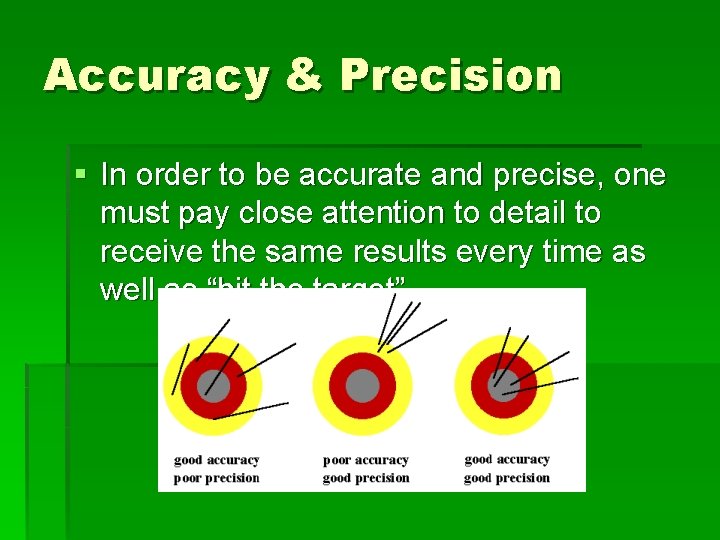 Accuracy & Precision § In order to be accurate and precise, one must pay