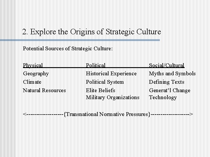 2. Explore the Origins of Strategic Culture Potential Sources of Strategic Culture: Physical Geography