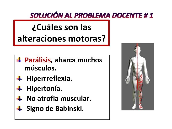 SOLUCIÓN AL PROBLEMA DOCENTE # 1 ¿Cuáles son las alteraciones motoras? Parálisis, abarca muchos SOLUCIÓN AL PROBLEMA DOCENTE # 1 ¿Cuáles son las alteraciones motoras? Parálisis, abarca muchos
