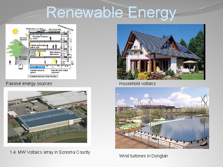Renewable Energy Passive energy sources 1. 4. MW Voltaics array in Sonoma County Household