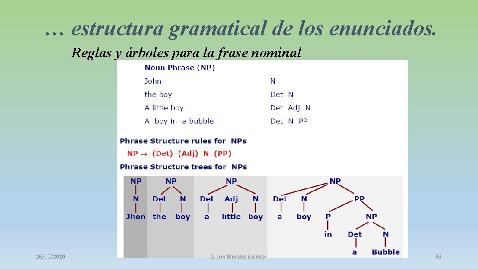 … estructura gramatical de los enunciados. Reglas y árboles para la frase nominal 26/10/2020