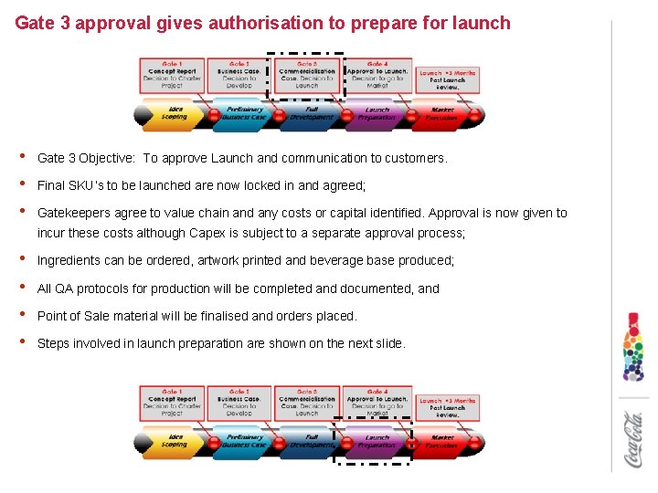 Gate 3 approval gives authorisation to prepare for launch • • • Gate 3