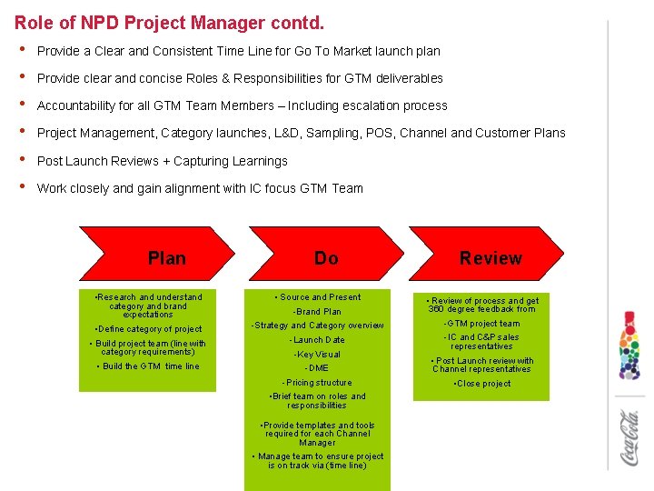 Role of NPD Project Manager contd. • • • Provide a Clear and Consistent