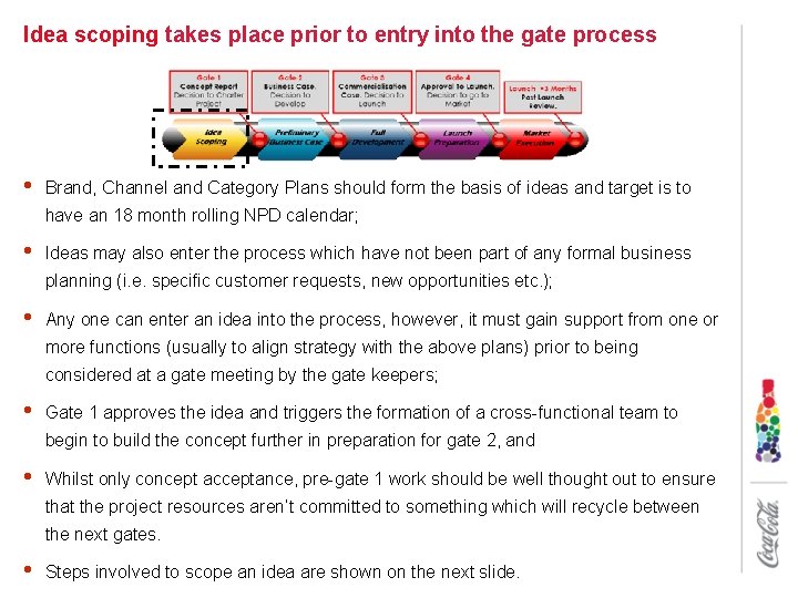 Idea scoping takes place prior to entry into the gate process • Brand, Channel