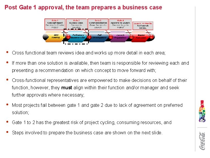 Post Gate 1 approval, the team prepares a business case • • Cross functional