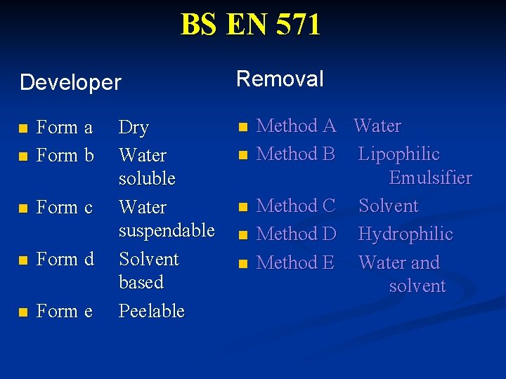 BS EN 571 Developer n Form a Form b n Form c n n