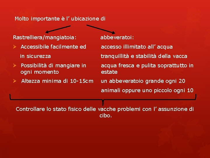 Molto importante è l’ ubicazione di Rastrelliera/mangiatoia: abbeveratoi: Ø Accessibile facilmente ed accesso illimitato Molto importante è l’ ubicazione di Rastrelliera/mangiatoia: abbeveratoi: Ø Accessibile facilmente ed accesso illimitato