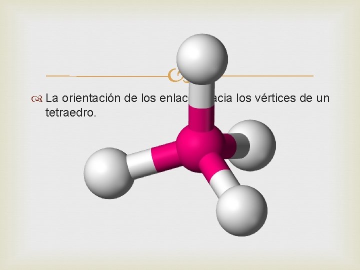  La orientación de los enlaces hacia los vértices de un tetraedro. 