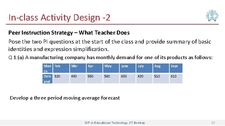 In-class Activity Design -2 Peer Instruction Strategy – What Teacher Does Pose the two