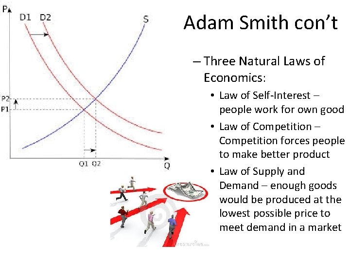 Adam Smith con’t – Three Natural Laws of Economics: • Law of Self-Interest –