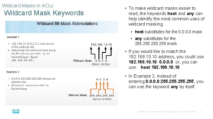 Wildcard Masks in ACLs Wildcard Mask Keywords § To make wildcard masks easier to