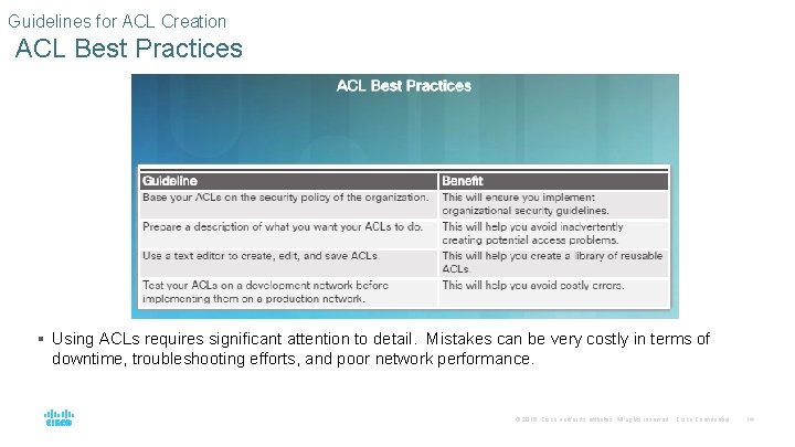 Guidelines for ACL Creation ACL Best Practices § Using ACLs requires significant attention to