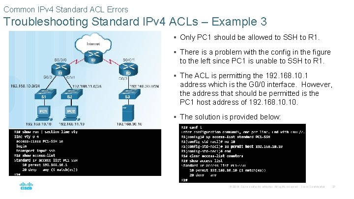 Common IPv 4 Standard ACL Errors Troubleshooting Standard IPv 4 ACLs – Example 3