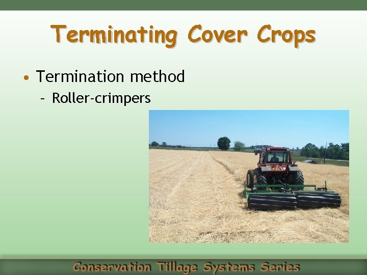 Terminating Cover Crops • Termination method – Roller-crimpers Anybody have a better picture of