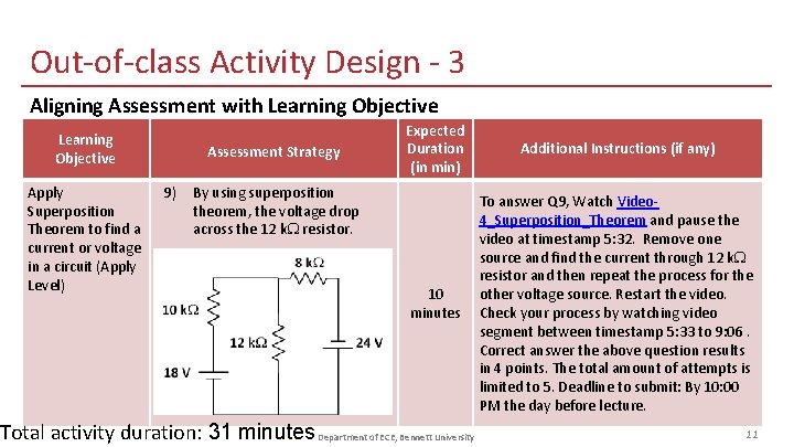 Out-of-class Activity Design - 3 Aligning Assessment with Learning Objective Apply Superposition Theorem to