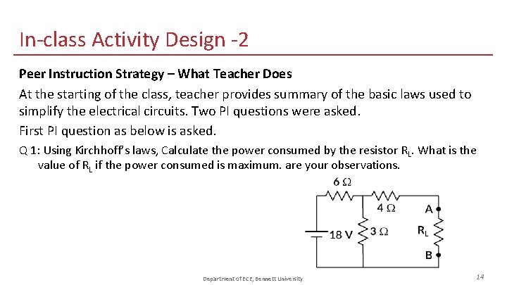 In-class Activity Design -2 Peer Instruction Strategy – What Teacher Does At the starting