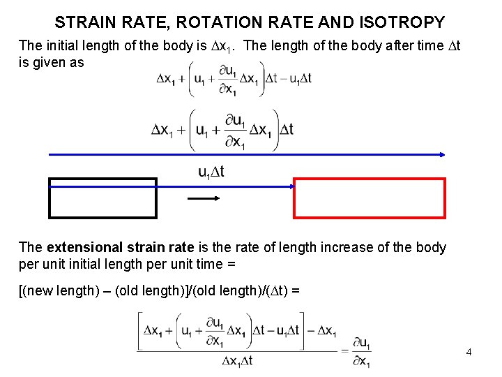 STRAIN RATE, ROTATION RATE AND ISOTROPY The initial length of the body is x