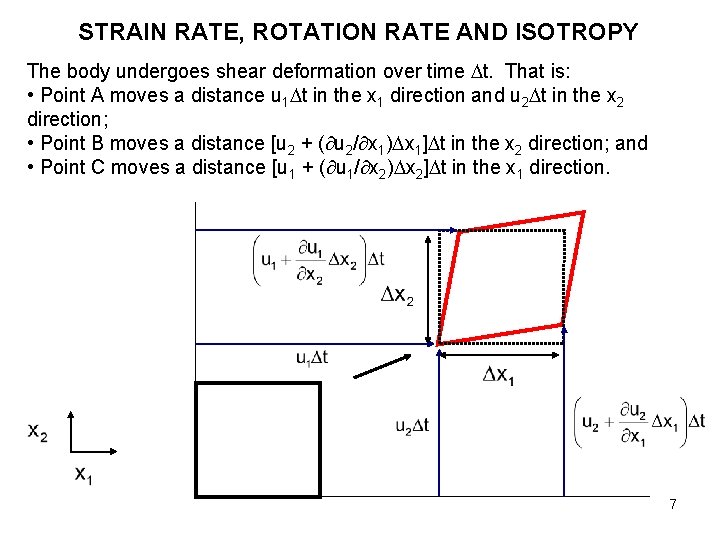 STRAIN RATE, ROTATION RATE AND ISOTROPY The body undergoes shear deformation over time t.