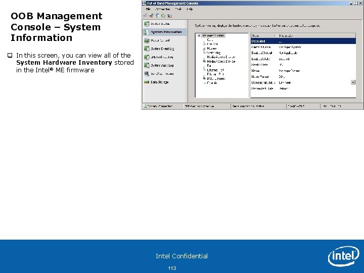 OOB Management Console – System Information q In this screen, you can view all