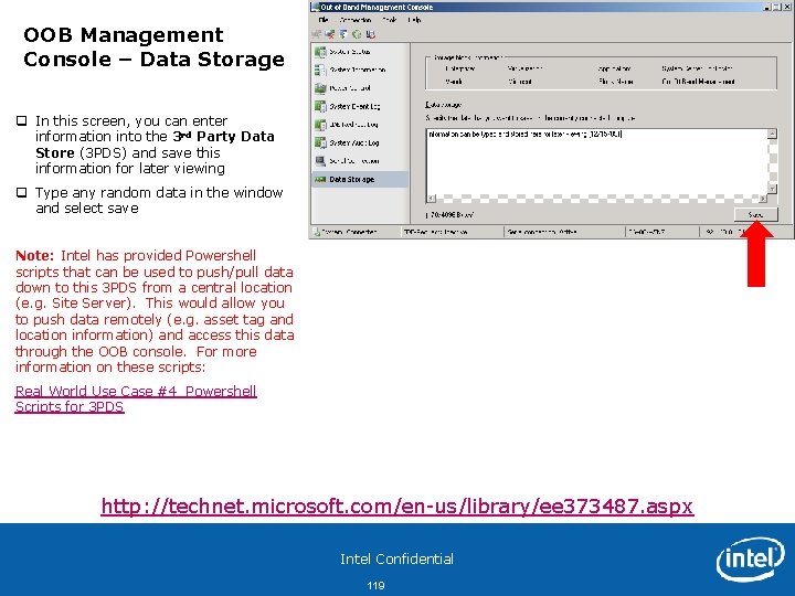 OOB Management Console – Data Storage q In this screen, you can enter information