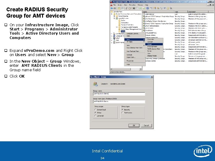 Create RADIUS Security Group for AMT devices q On your Infrastructure Image, Click Start
