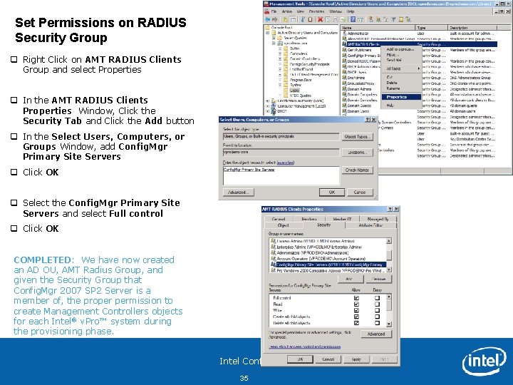 Set Permissions on RADIUS Security Group q Right Click on AMT RADIUS Clients Group