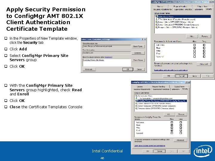 Apply Security Permission to Config. Mgr AMT 802. 1 X Client Authentication Certificate Template
