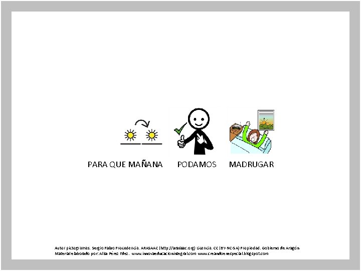 PARA QUE MAÑANA PODAMOS MADRUGAR Autor pictogramas: Sergio Palao Procedencia: ARASAAC (http: //arasaac. org)