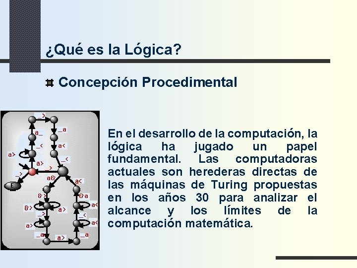 ¿Qué es la Lógica? Concepción Procedimental En el desarrollo de la computación, la lógica