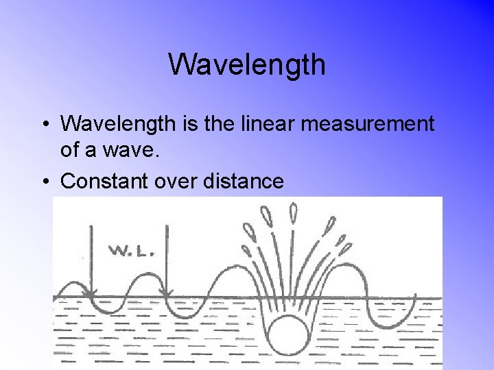 Wavelength • Wavelength is the linear measurement of a wave. • Constant over distance
