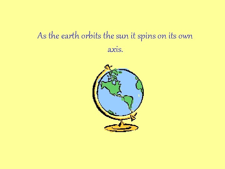 As the earth orbits the sun it spins on its own axis. 